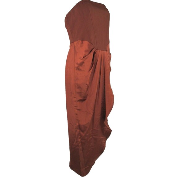 CIDER Rust Crepe Satin Sleeveless Dress Asymmetrical Hem Pleated Poly Span R21 - Picture 11 of 11